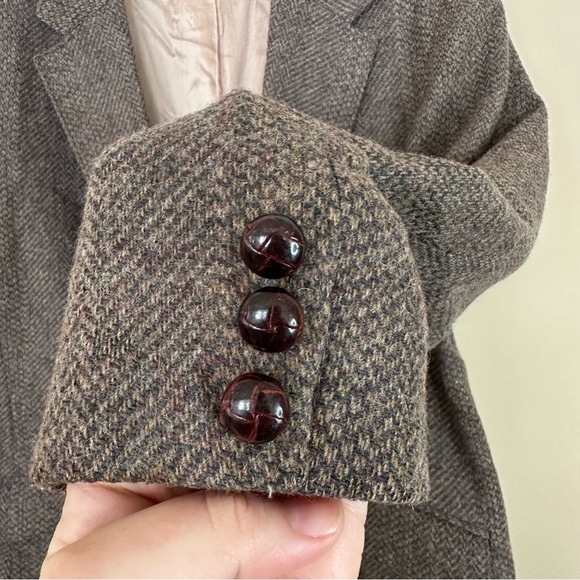 Vintage Andrea York by Farah Women 16 Wool Blazer Herringbone Academia Brown Gra - Picture 2 of 12